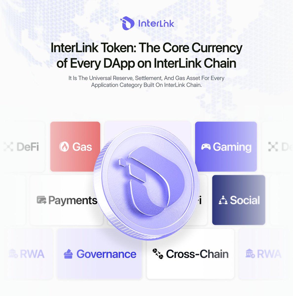 INTERLINK TOKEN: THE CORE CURRENCY OF EVERY DAPP ON INTERLINK CHAIN 🌐

$ITL is not another payment token.

It is the universal reserve, settlement, and gas asset for every application category built on InterLink Chain.

Gas

Every transaction on InterLink Chain pays gas in $ITL: every smart contract call, AMM swap, payment, and staking operation. The IIP-1559 base fee is permanently burned on every transaction, tying network usage directly to $ITL scarcity.

DeFi

$ITL is the universal reserve of the ITLX DEX. Every liquidity pool is paired with $ITL. Lending protocols, derivatives, and yield vaults can denominate positions and settle rewards in $ITL.

Gaming

In-game economies on InterLink Chain settle in $ITL: NFT mints, item marketplaces, tournament prize pools, and guild treasuries. Studios build once and plug into an economy of verified human players, not bots.

Social

Creator payments, subscriptions, tipping, and social-graph protocols route through $ITL. Every micro-transaction, fan support, and content unlock settles instantly with sub-cent fees on identity-verified accounts.

Payments

Every payment through the InterLink Payment Infrastructure settles in $ITL. Merchants receive $ITL. Value Capture flows through $ITL. Pay With InterLink Card enables $ITL spending at Visa and Mastercard acceptance points worldwide.

RWA

Every Business Token issued on InterLink Chain is paired with $ITL in a protocol-embedded AMM pool. $ITL becomes the reserve asset of every tokenized real-world business on the network.

Governance

$ITL stake weight, combined with InterLink ID weight, governs chain-wide protocol parameters, from Value Capture rate to validator commission caps.

Cross-Chain

$ITL is the identity-anchored asset bridged across networks, carrying InterLink’s compliance posture into external ecosystems.

One currency. Every category. Every builder.

$ITL is not a token for a single use case.

$ITL is the economic layer of a verified-human internet.

#InterLink #ITLG #ITL