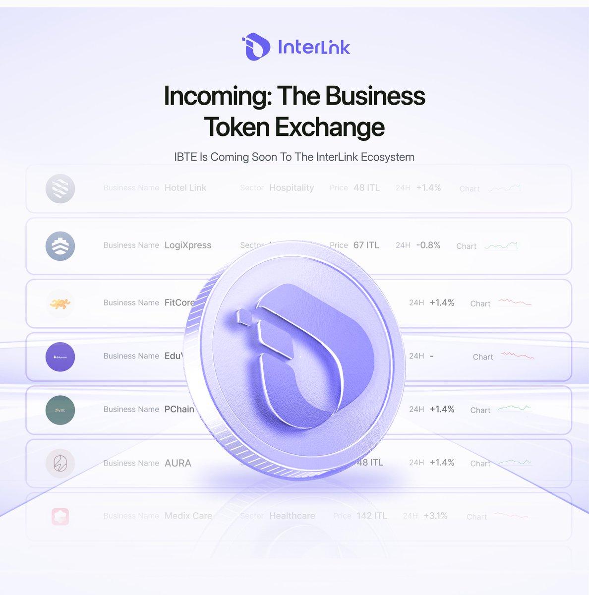 INCOMING: THE INTERLINK BUSINESS TOKEN EXCHANGE 🌐

IBTE is coming soon to the @inter_link ecosystem. This is not just another listing platform. It is the exchange layer where real business activity turns into on-chain liquidity, built on infrastructure already trusted by 9M+ verified humans.

What IBTE is

IBTE is a dedicated marketplace for business tokens built on top of @inter_link's infrastructure. Only businesses that have gone through verification can list here. Every token traded on IBTE represents a real, operating business, not a speculative idea.

Real revenue, not hype

Business tokens on IBTE are anchored to actual transaction revenue. As a business processes real customer payments through the network, that activity strengthens the token's backing over time. This is what separates IBTE from typical exchanges built purely on trading volume.

The AMM behind it is the real engineering feat

IBTE runs on a protocol-embedded AMM, not a bolted-on trading tool. Every time a business processes a payment, the protocol automatically routes a portion into that business's liquidity pool and executes a buy against $ITL. The result is liquidity that deepens with every real transaction instead of every speculative trade.

$ITL as the settlement backbone

Every token pair on IBTE settles against $ITL. This makes $ITL the universal reserve asset behind the entire exchange. As more businesses list and trade, demand for $ITL grows alongside real commerce, not speculation.

The future of RWA starts here

Real world assets stop being a buzzword the moment business revenue becomes verifiable on-chain. IBTE is built for that future. 2026 targets 100+ companies integrating InterLink Token into their business operations, with 10,000+ payment points feeding real activity into the system.

IBTE is incoming. Official launch details will follow.

Do you already have $ITL ready to invest in Business tokens across the @inter_link ecosystem?

#InterLink #ITLG #ITL