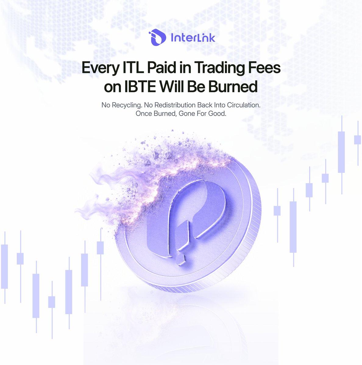 EVERY ITL PAID IN TRADING FEES ON IBTE WILL BE BURNED 🔥

Every fee paid in $ITL on the InterLink Business Token Exchange is permanently removed from supply. No recycling. No redistribution back into circulation. Once burned, gone for good.

Most tokens fight against dilution. $ITL fights back.

Most networks reward growth with more emissions, which means more tokens entering circulation over time. IBTE takes the opposite path. Every trading fee collected in $ITL is destroyed permanently, so growth in trading activity works against supply instead of adding to it.

How the burn works

When a business token is traded on IBTE, the exchange fee is paid in $ITL. That fee never returns to a treasury, a team wallet, or a rewards pool. It is sent straight to a burn address and removed from the total supply forever.

Stacking on top of existing burn mechanisms

This is not $ITL's only burn channel. Base fee burns already remove $ITL with every transaction on the network, and validator slashing burns remove $ITL from any validator that misbehaves. IBTE trading fee burns now add a third channel, directly tied to real economic activity rather than network usage alone.

Why growth compounds the effect

As more businesses list and tokenize on IBTE, trading volume increases. As trading volume increases, more $ITL gets burned. This means the more successful the InterLink Business Token Exchange becomes, the faster $ITL supply compresses. Growth and scarcity move in the same direction, not opposite ones.

From trading asset to store of value

Most tokens ask holders to believe in future demand. $ITL backs that belief with a mechanism. Every fee burned is permanent, every burn is public and verifiable on-chain, and every unit of ITL removed makes the remaining supply scarcer. This is what allows $ITL to be positioned as a long-term store of value, not just an asset to trade in and out of.

The more the InterLink ecosystem grows, the less $ITL there is to go around.

#InterLink #ITLG #ITL