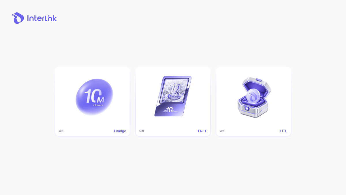  Infographic showing three main rewards: 1 ITL, First 10M Linkers NFT, and Badge